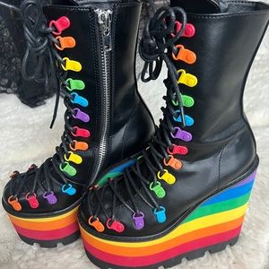 Dollskill Club Exx Can't Contain Myself Rainbow Pride Platform Boots